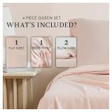 Linen Closet Organic 100% Cotton Queen Sheet 4 Pcs Set, 18â Deep Pocket, Light Pink | Lightweight, Eco-Friendly Cotton, Percale Softness, Durable & Breathable, Naturally Cooling | All Season Comf