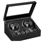 ANWBROAD Watch Winders for Automatic Watches, Automatic Watch Winder with 4 Watch Rotator and 6 Extra Storages, 4 Watch Winder with Japanese Quiet Motor, Carbon Fiber Watch Winder,UJWW012C