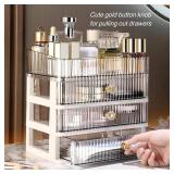 Simbuy Clear Makeup Organizer with 3 Drawers, Bathroom Organizer and Storage, Ideal for Desk and Dresser Vanity Countertop, Great for Cosmetics, Skincare, Perfume,Toiletry