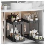 Meltrck Under Sink Organizer 2 Pack,Bathroom Under Cabinet Storage with Pull Out Sliding Drawers for Kitchen Organization,12.8 Inch,Black