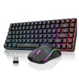 RedThunder K84 Wireless Keyboard and Mouse Combo, Rainbow Backlit Rechargeable Battery, 75% Layout TKL Ultra Compact Gaming Keyboard & Lightweight 3200 DPI Honeycomb Optical Mouse (Black)