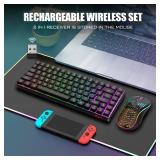 RedThunder K84 Wireless Keyboard and Mouse Combo, Rainbow Backlit Rechargeable Battery, 75% Layout TKL Ultra Compact Gaming Keyboard & Lightweight 3200 DPI Honeycomb Optical Mouse (Black)