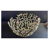 Modern Coral Branch Coastal Metal Bowl