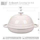 VORRINGARD Cast Iron Enameled Dutch Oven Pot with Lid for Bread Baking, Bread Oven, 6 Quart, White