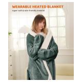 Heated Blanket Electric Blanket Throw Size with Foot Pockets & Sleeves, Flannel Heating Blanket with 9 Heating Levels & 1-9 Hours Auto Off, Fast Heating & Overheat Protection, 50\" x 70\", Deep Gray