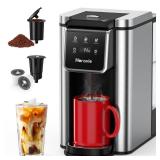 Horavie Single Serve Coffee Maker for K-Cup Pod and Grounds, Hot and Iced Coffee Maker, 6 to 14oz Brew Sizes, 50oz Removable Reservoir, Strong Button Feature, Fit 6.5\" Mugs, Stainless Steel, Black *k