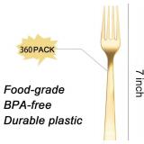 Liacere 360Pcs Plastic Forks - Heavyweight Forks - 7 Inch Heavy Duty Gold Disposable Forks- Gold Plastic Silverwar Perfect For Parties & Weddings & Thanksgiving & Restaurants And Daily Using