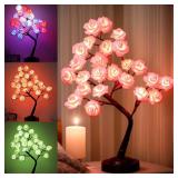 Fanshunlite Rose Flower Tree Lights Table Lamp Decors with 18 Colors Changing, Gift for Halloween Christmas, 24 LEDs Colorful Lighted Bonsai Tree for Home Wedding Party, Red