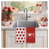 Siilues Valentines Kitchen Towels Set of 2, Red Love Hearts Valentines Day Dish Towels 18x26 Inch Sweet Home Kitchen Decor Drying Dishcloth Anniversary Wedding Decoration Hand Towels