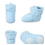 SATINIOR 3 Pairs Unisex Cozy Fleece Baby Booties with 3 Pairs Infant Cotton Socks(Blue, Gray, Brown,0â6 Months)