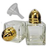 Pack of 2 Clear Glass Mini Cube Salt & Pepper Shakers with Gold-Tone Tops and BONUS Easy Fill Funnel by NetSellsIt