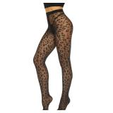 MANZI Patterned Tights Sheer Pantyhose for Women 20 Denier Stockings Black One Size with Leopard
