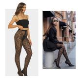 MANZI Patterned Tights Sheer Pantyhose for Women 20 Denier Stockings Black One Size with Leopard