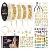 Ecoofor 18K Gold Jewelry Making Kit with Gift Box - 16.6ft 5 Rolls DIY Bracelet & Necklace Chains with 136 Pendants, Jump Rings, Lobster Clasps, Jewelry Pliers & Charm Making Kit, Christmas Gift