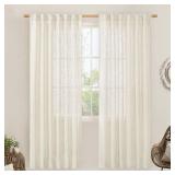 LAMIT Natural Linen Semi Sheer Curtains 80 Inch Length, Light Filtering Neutral Window Curtains Farmhouse Boho Back Tab and Rod Pocket Panels, Natural Cream Ivory, 2 Panels, 52 x 80 Inch