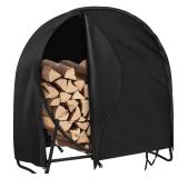 AKEfit 24 Inch Firewood Log Hoop Cover, Heavy Duty 600D Oxford Outdoor Waterproof Round Log Rack Cover with Zipper & 2 Windproof Buckle Straps & Drawstring