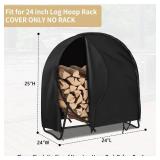 AKEfit 24 Inch Firewood Log Hoop Cover, Heavy Duty 600D Oxford Outdoor Waterproof Round Log Rack Cover with Zipper & 2 Windproof Buckle Straps & Drawstring