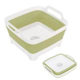 Collapsible Dish Basin, 2.4 Gallon Foldable Kitchen Sink with Drain Plug for Space-Saving Dish Washing, Vegetable & Baby Bottle Cleaning