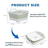 Collapsible Dish Basin, 2.4 Gallon Foldable Kitchen Sink with Drain Plug for Space-Saving Dish Washing, Vegetable & Baby Bottle Cleaning