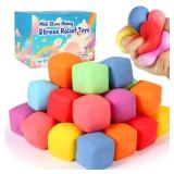 24 Pack Slow Rising Stress Cube , Dough Stress Balls Soft Fidget Squishy Toys for Anxiety Relief, Pull Stretch Classroom Prize Party Favors Toys for Kids