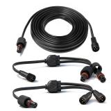 19.6FT Outdoor Light Extension Cord Compatible with Govee 3-Pin Waterproof Power Cable with 2 Y-Splitter IP68 Permanent Lighting Extension Wire for Patio Garden Roof Decorations