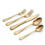 LIANYU 20 Piece Matte Gold Silverware Set, Stainless Steel Gold Flatware Cutlery Set for 4, Fancy Kitchen Utensil Tableware for Home Restaurant Party, Satin Finish, Dishwasher Safe