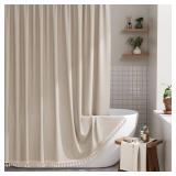 AmazerBath Farmhouse Shower Curtains for Bathroom, Tan Shower Curtain with Tassels, Taupe Rustic Faux Linen Shower Curtain Set with 12 Hooks, 72x72 Inches