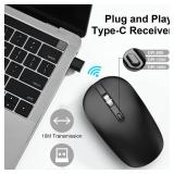 cimetech Type C Wireless Mouse, USB C Mouse 2.4G Silent Cordless Portable Computer Mice for Laptop, Notebook, MacBook Pro Air, Windows, Linux - Ambidextrous Black