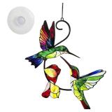 Hummingbird with Flower Stained Glass Window Hanging - 8 inch Window Hanging Stained Metals Suncatcher Humming Bird Garden Decor, Gift for Women Mother