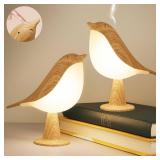 Deogos 2 Cute Bird Table Lamps Combo,Rechargeable Cordless Lamp with 3 Color Temperature and Adjustable Brightness,Small Desk Lights for Bedroom Nightstand Bedside Table - Wood Tone