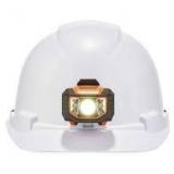 White adjustable hard hat with attachable flashlight
