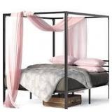 Zinus black metal bed frame with bars to hang curtains no size
