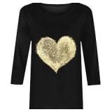 Pesion Ladies black T-shirt with sparkly heart on it size L