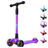 Purple kick scooter with luminous wheels