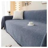 Sofa Cover Set - 2 Piece Blue Herringbone Pattern