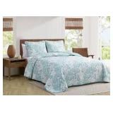 Full/Queen 3 Piece Turquoise Floral Quilt Set