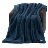 UGG Euphoria Faux Fur Throw Blanket, Soft Warm Throw Blankets for Couch or Bed, Luxury Bedroom Decor, Giftable Fuzzy Blankets, Machine Washable, 50-inch x 70-inch, Indigo Blue - Retail: $93