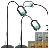 Drdefi 10X Rectangular Real Glass Magnifying Glass with Light and Stand, 24" Flexible Gooseneck Floor Lamp, 5 Color Modes Stepless Dimmable, 3-in-1 LED Lighted Magnifier Light Hands Free for Reading -