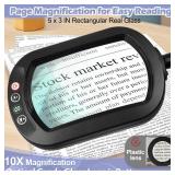 Drdefi 10X Rectangular Real Glass Magnifying Glass with Light and Stand, 24" Flexible Gooseneck Floor Lamp, 5 Color Modes Stepless Dimmable, 3-in-1 LED Lighted Magnifier Light Hands Free for Reading -