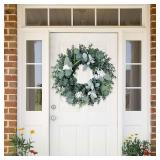 Eucalyptus Wreaths for Front Door Spring Summer Door Wreath with Olives Leaves, Mixed Berry for All Season Indoor Outdoor Farmhouse Home Porch Wall Window Festival Wedding Decor, 20 Inch - Retail: $33