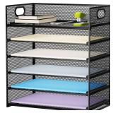 Marbrasse 6 Tier Paper Organizer Letter Tray - Mesh Desk File Organizer with Handle, Paper Sorter Organizer for Letter/A4 Office File Folder Holder - Black - Retail: $20