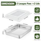 TeamFar Lasagna Pan, 12.3 x 9.75 x 2 Stainless Steel Rectangular Cake Brownie Baking Pan with Lid, Non-Toxic & Heavy Duty, Brush Surface & Deep Side, Dishwasher Safe-2 Pans+2 Lids - Retail: $26