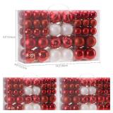 Sea Team 86-Pack Shatterproof Red Christmas Ball Ornaments Set, Assorted Multi-Sized Hanging Baubles, Xmas Tree Decorations, Seasonal DÃ©cor for Holiday Wreath Garland, Hooks Included - Retail: $26