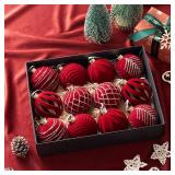 Christmas Balls Ornaments, 12 Pcs White Bulk Flocked Ornaments Set, Multicolor Xmas Tree Decorations for Christmas Tree Holiday Wreath Garland Decor (Christmas Red&Gold) - Retail: $20