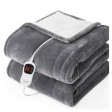 Homemate Electric Heated Blanket Twin - 62"x84" Heating Bed Blankets Throw with 10 Heating Levels 8 Hours Auto Off Fast Heating Over-Heated Protection Ultra Soft Warm Flannel ETL Certified Grey - Reta