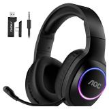 AOC Wireless Gaming Headset Compatible with PS5/4, Nintendo Switch, PC, Bluetooth 5.4 & 2.4GHz Gaming Headphones with Noise Canceling Mic, RGB, Type-C, 20ms Latency, 45H, 7.1 Virtual Surround- Black -