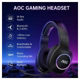AOC Wireless Gaming Headset Compatible with PS5/4, Nintendo Switch, PC, Bluetooth 5.4 & 2.4GHz Gaming Headphones with Noise Canceling Mic, RGB, Type-C, 20ms Latency, 45H, 7.1 Virtual Surround- Black -