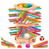 Montessori Wooden Board Game, 42 Colorful Sticks Dice Games for Kids 3 4 5 6 Years, Math Learning Toys Fine Motor Skills & Counting Educational Toy, Family Travel Game Birthday Gifts for Boys Girls - 