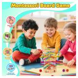 Montessori Wooden Board Game, 42 Colorful Sticks Dice Games for Kids 3 4 5 6 Years, Math Learning Toys Fine Motor Skills & Counting Educational Toy, Family Travel Game Birthday Gifts for Boys Girls - 