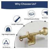 ENJOYBASICS No Drill Curtain Rods for Window 28 to 47 Inches, 5/8 Inch Diameter Renter Friendly Drapery Rod with Adhesive Brackets without Drilling, Adjustable from 27 to 52 Inches, Gold - Retail: $15